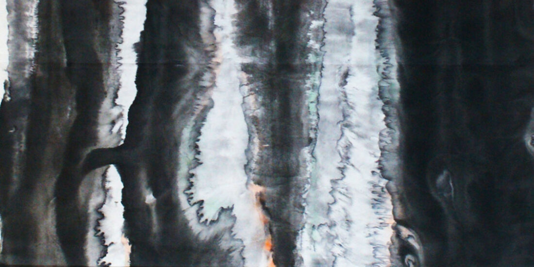 'WATERFALL II', chinese ink on paper, a. 50x150cm.