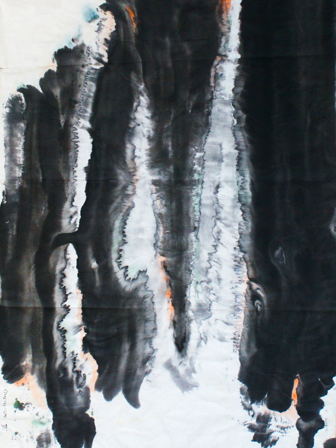 'WATERFALL II', chinese ink on paper, a. 50x150cm.
